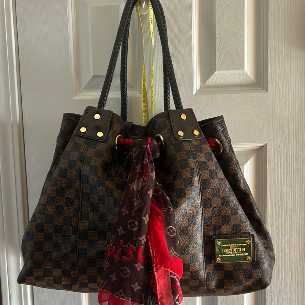 Louis Vuitton Brown and Red Tote with Monogram Design